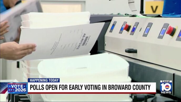 Broward early voting location with voters casting ballots at polling station 2026