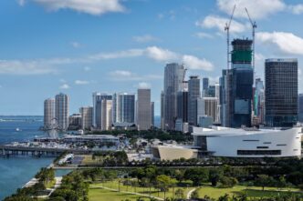 Miami-Dade County government building representing the jurisdiction that approved increased Israel bond investment limits